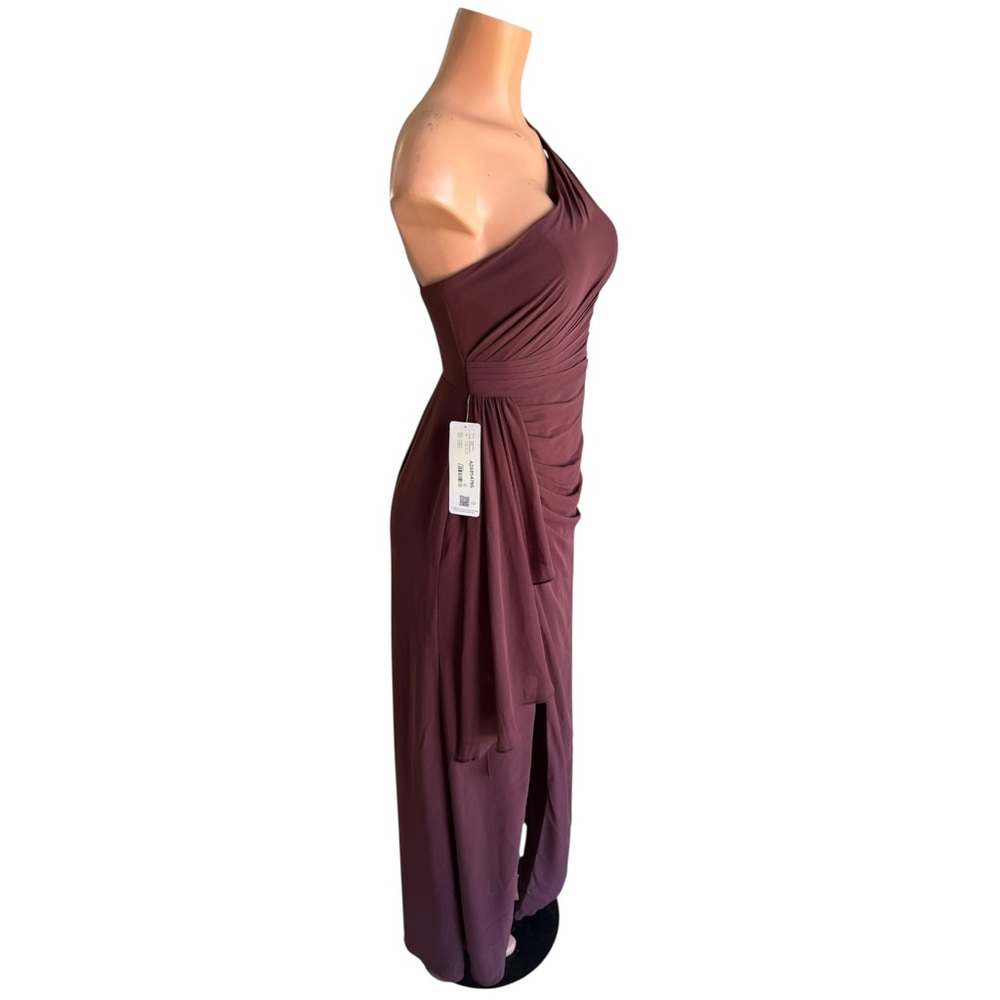 Azazie Maive One Shoulder Sangria Chiffon Dress Size 4 - Picture 11 of 16